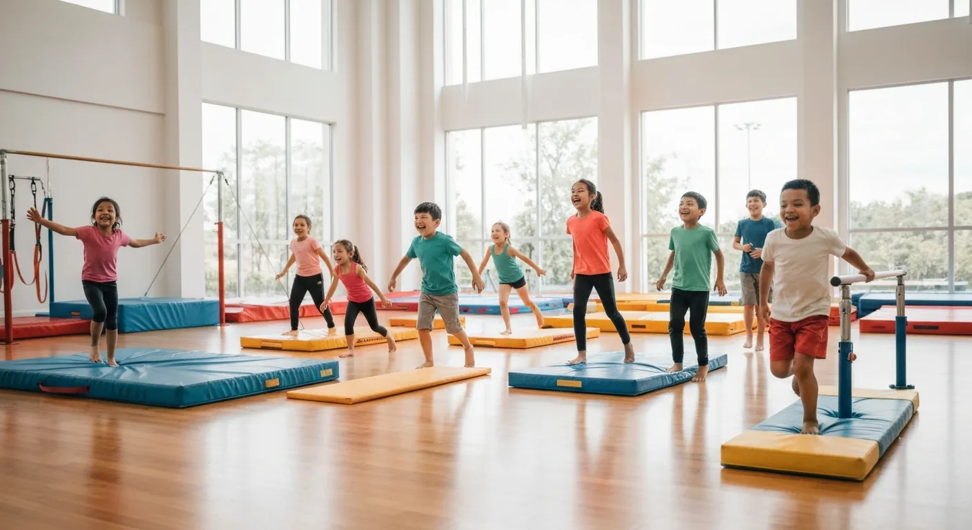 Homeschool kids in a gymnastics class