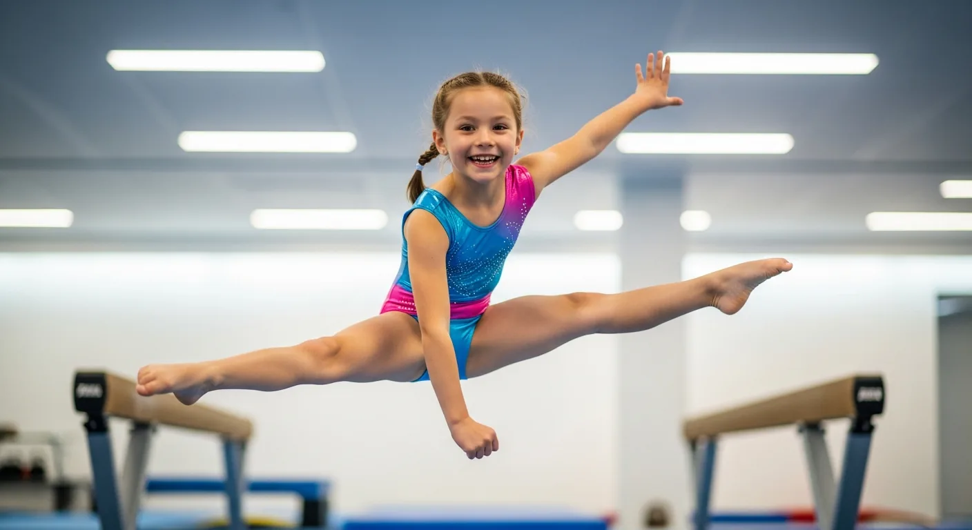 Young kid doing gymnastics in a modern gym